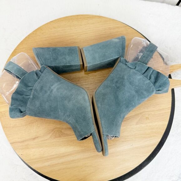 Seychelles by Anthropologie Sightseeing Suede Slingback Peep Toe Heels Teal 9 - Picture 4 of 11